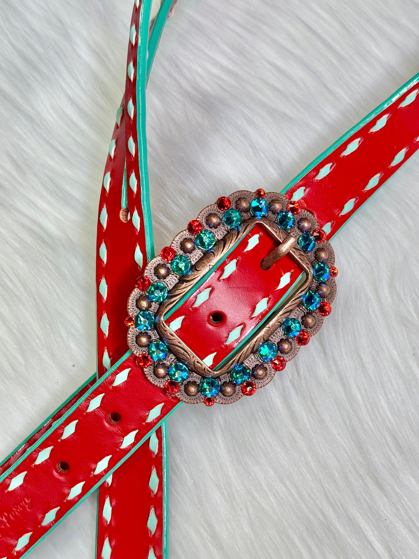 Red/Mint Buckstitch Headstall