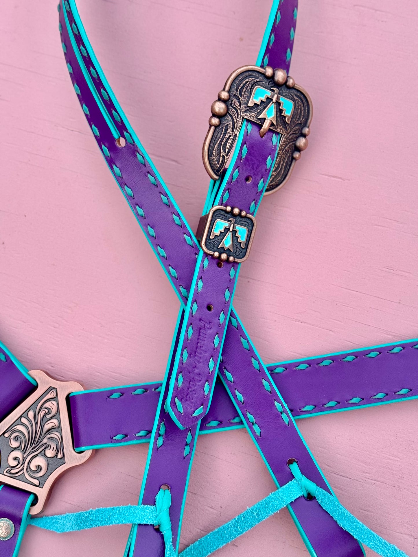 Purple & Turquoise Thunderbird Headstall