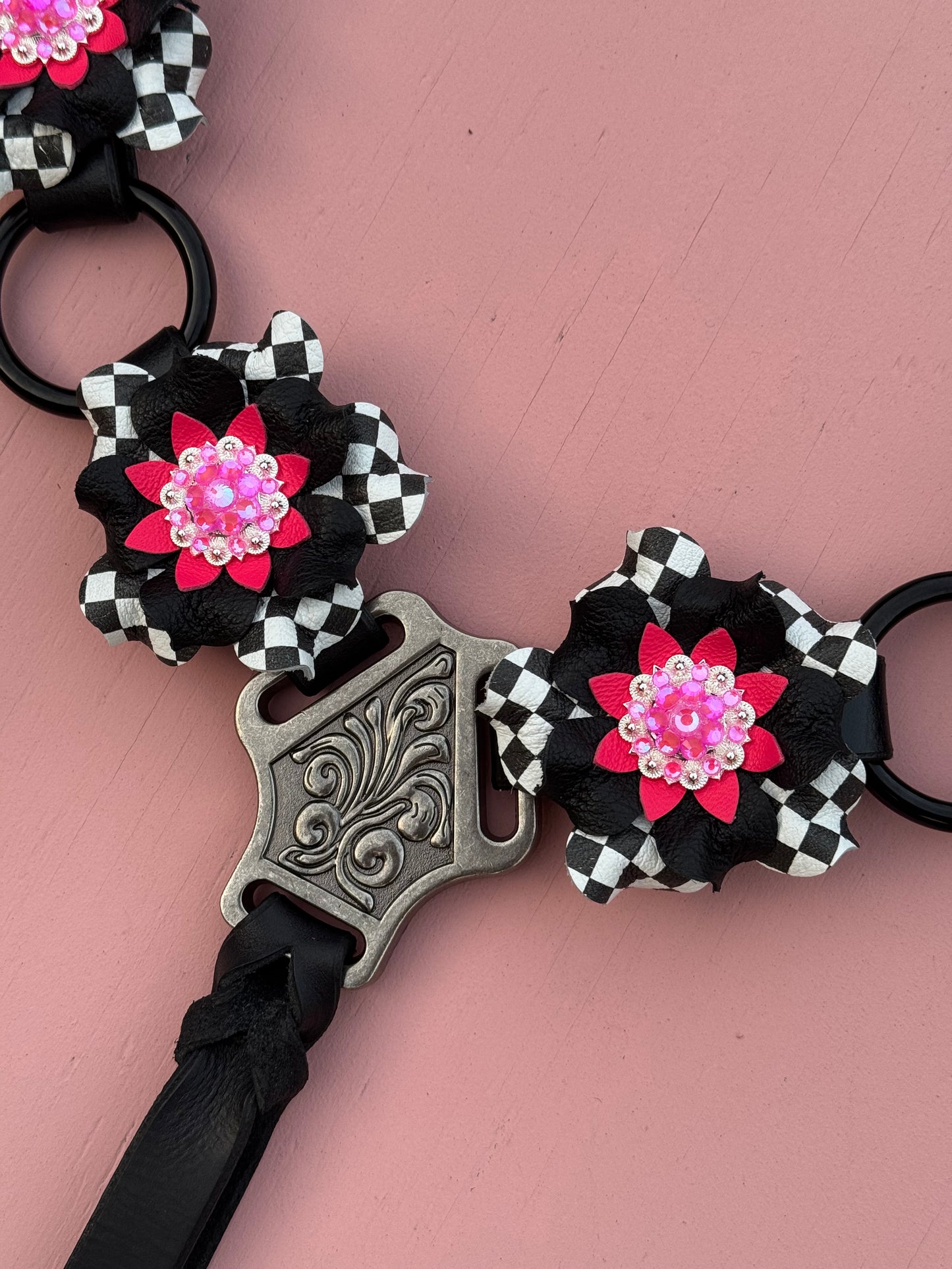 Pink Black Checkerboard Ring Breast Collar