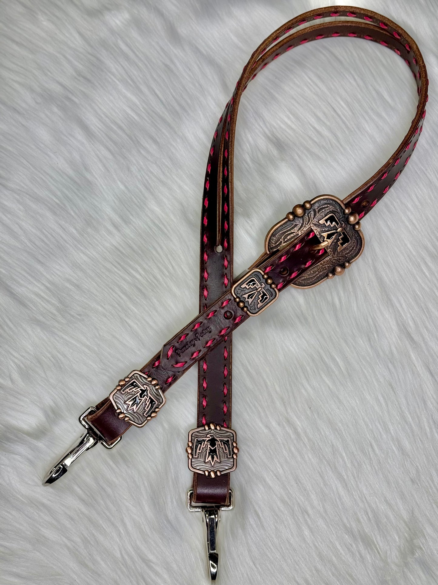 Pink Buckstitch Thunderbird Headstall