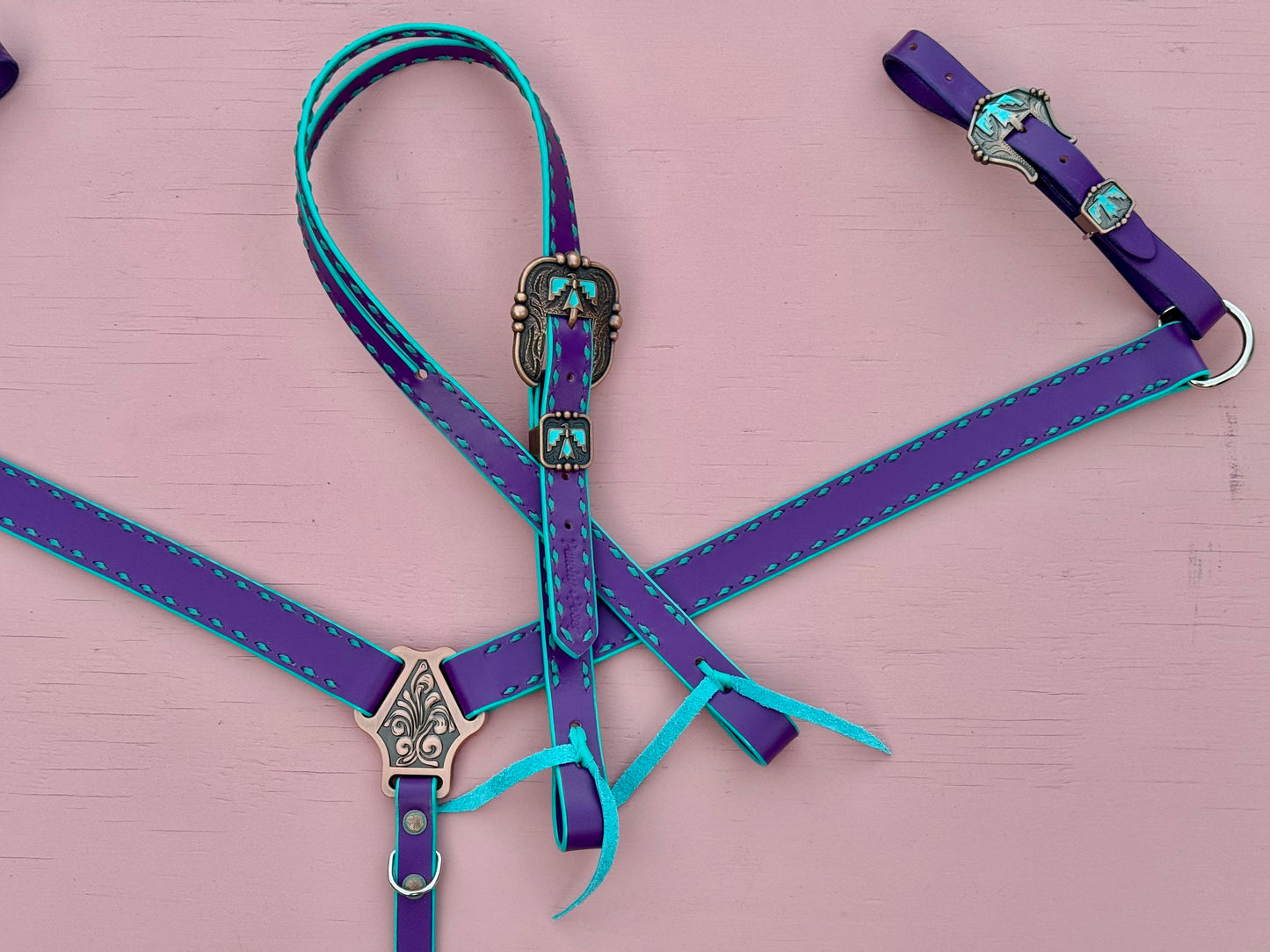 Purple & Turquoise Thunderbird Headstall