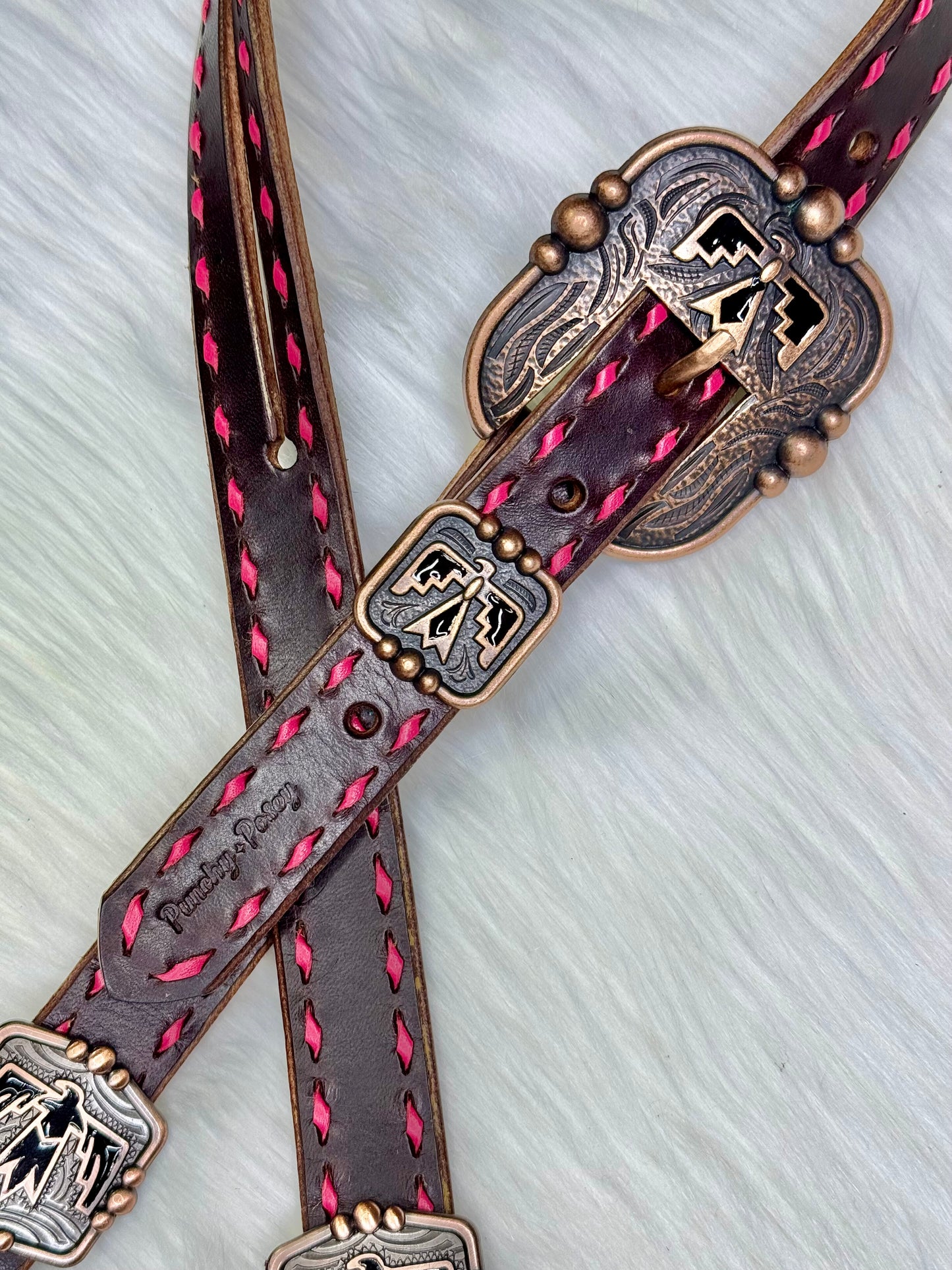 Pink Buckstitch Thunderbird Headstall