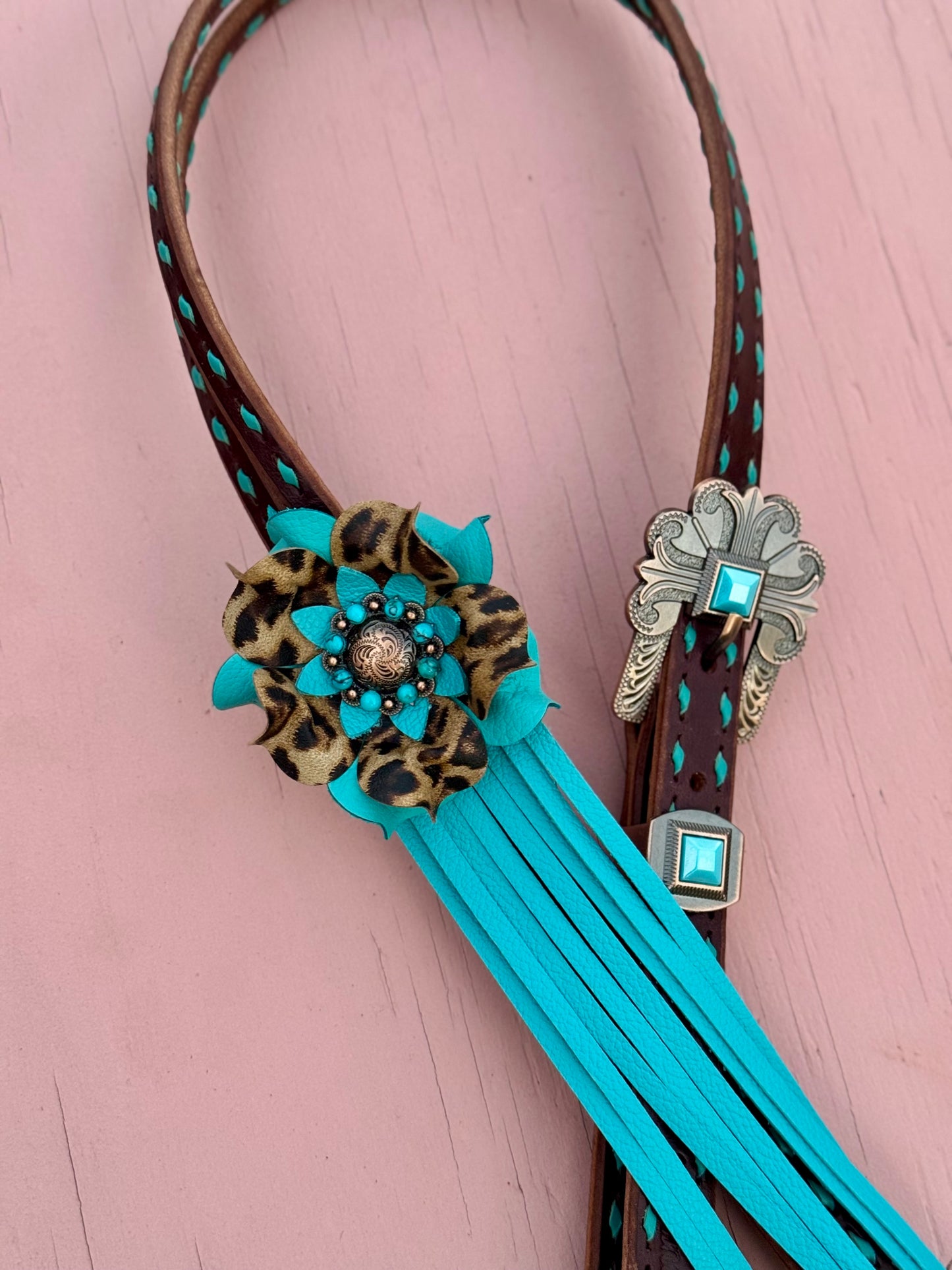 Chocolate & Turquoise Cheetah Headstall