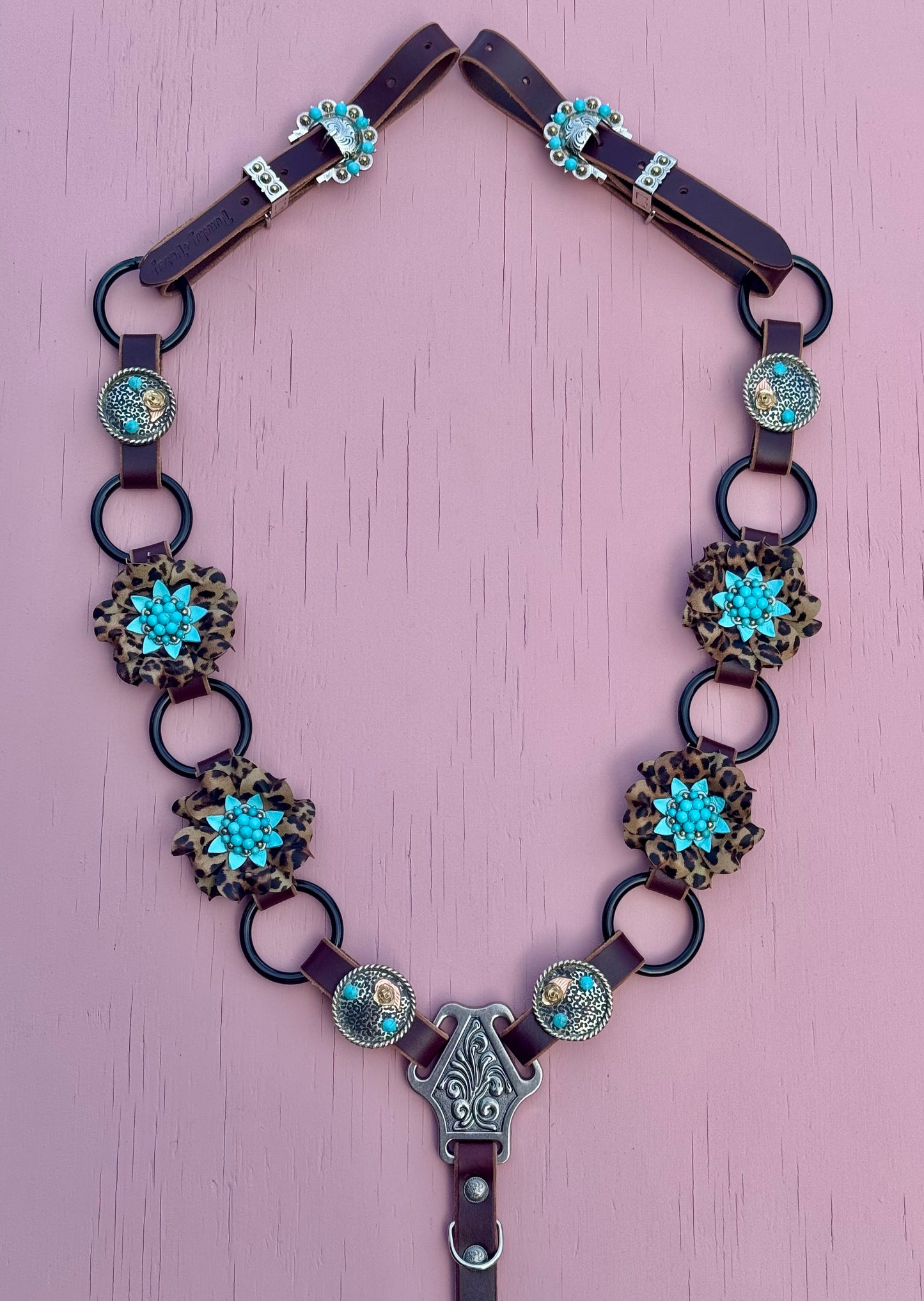 Cheetah Rowdy Rose Concho Ring Breast Collar