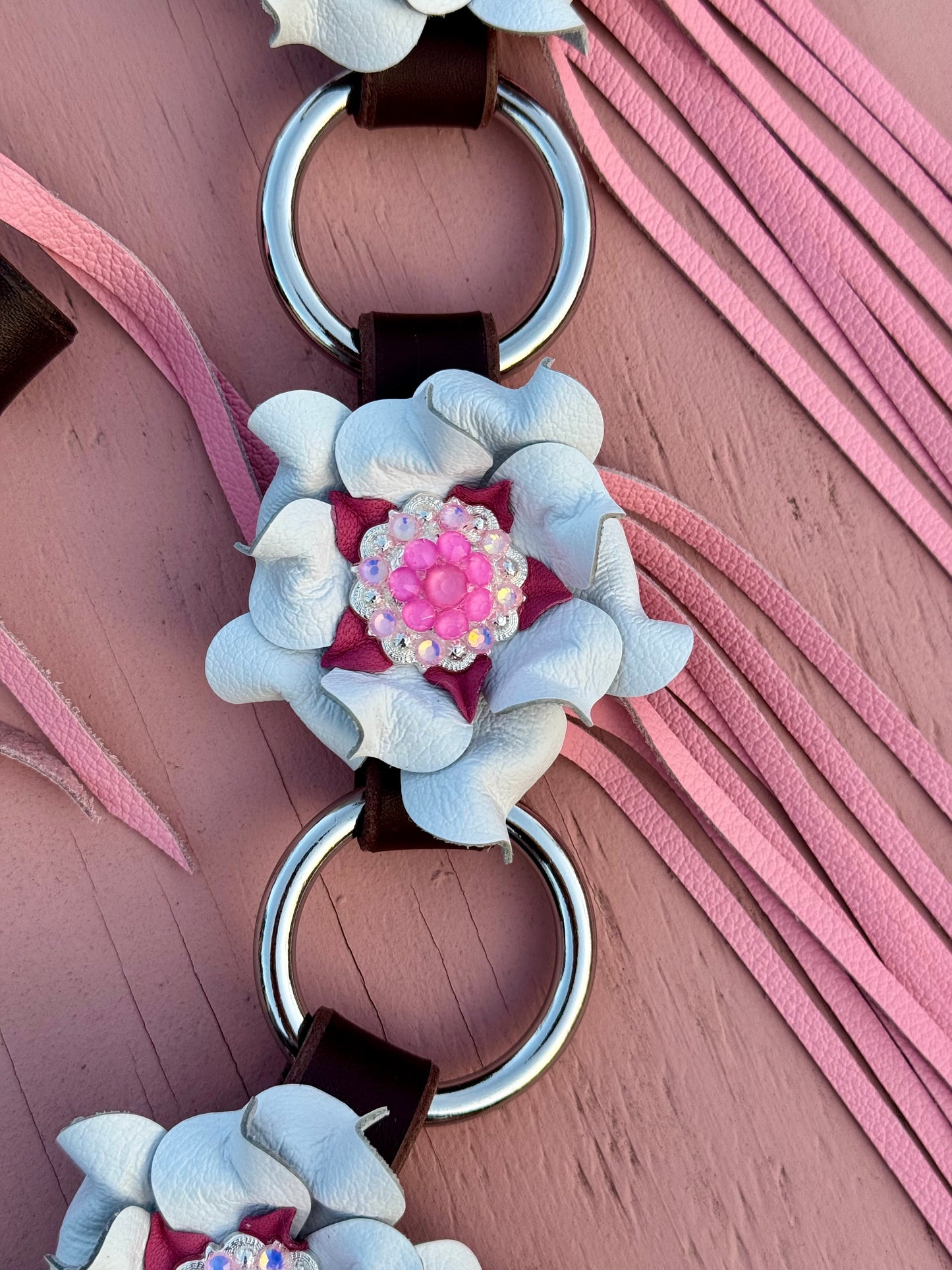 White Pink Fringe Ring Tack Set