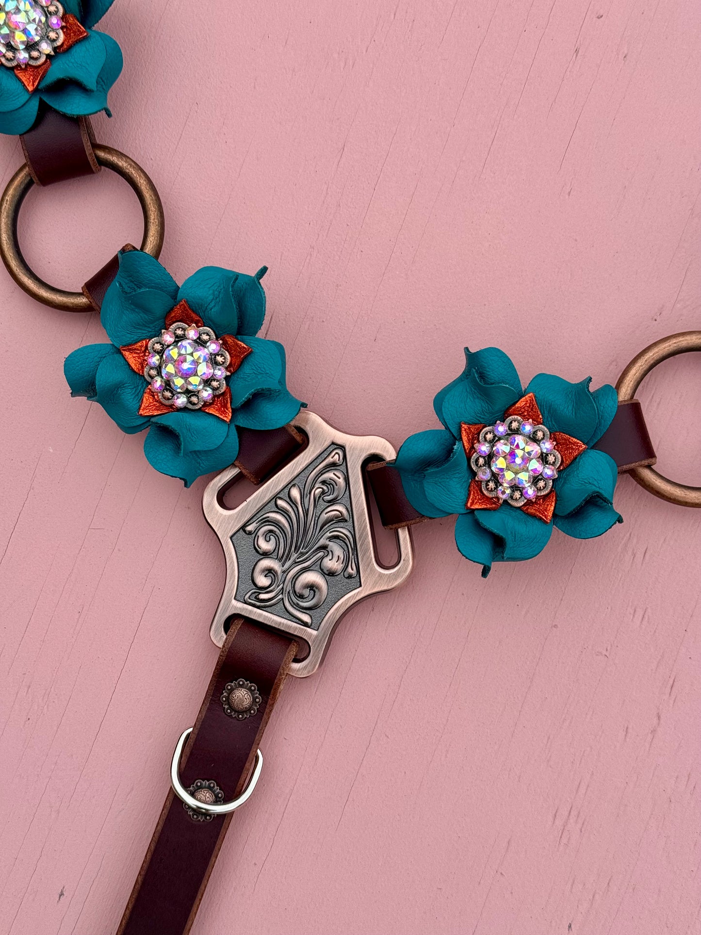 Teal Burnt Orange Ring Breast Collar