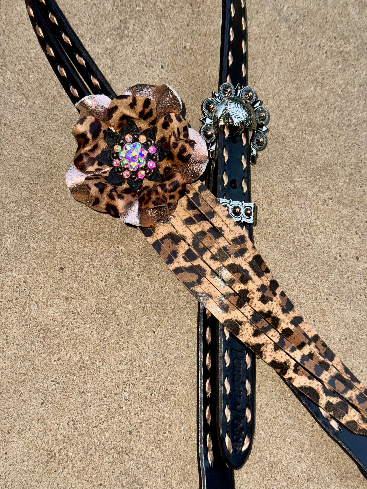 Black Rose Gold Cheetah Headstall