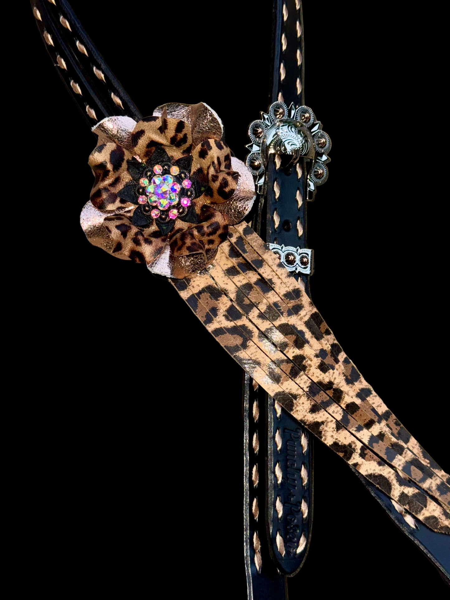 Black Rose Gold Cheetah Headstall