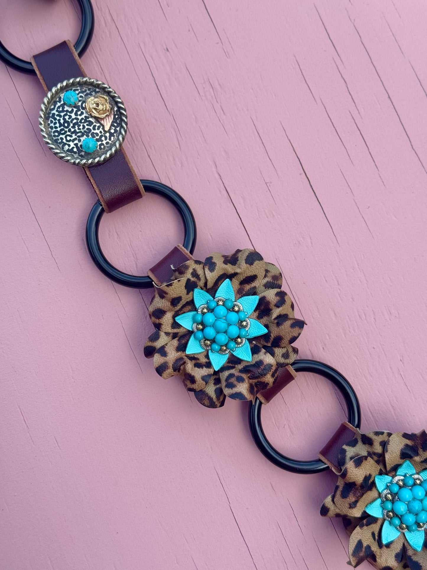 Cheetah Rowdy Rose Concho Ring Breast Collar