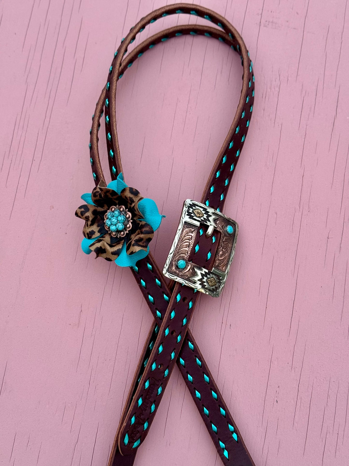 Metallic Turquoise Buckstitch Headstall