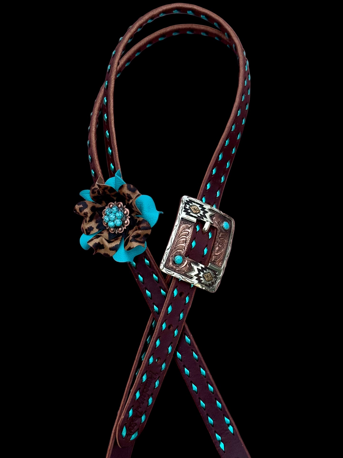 Metallic Turquoise Buckstitch Headstall