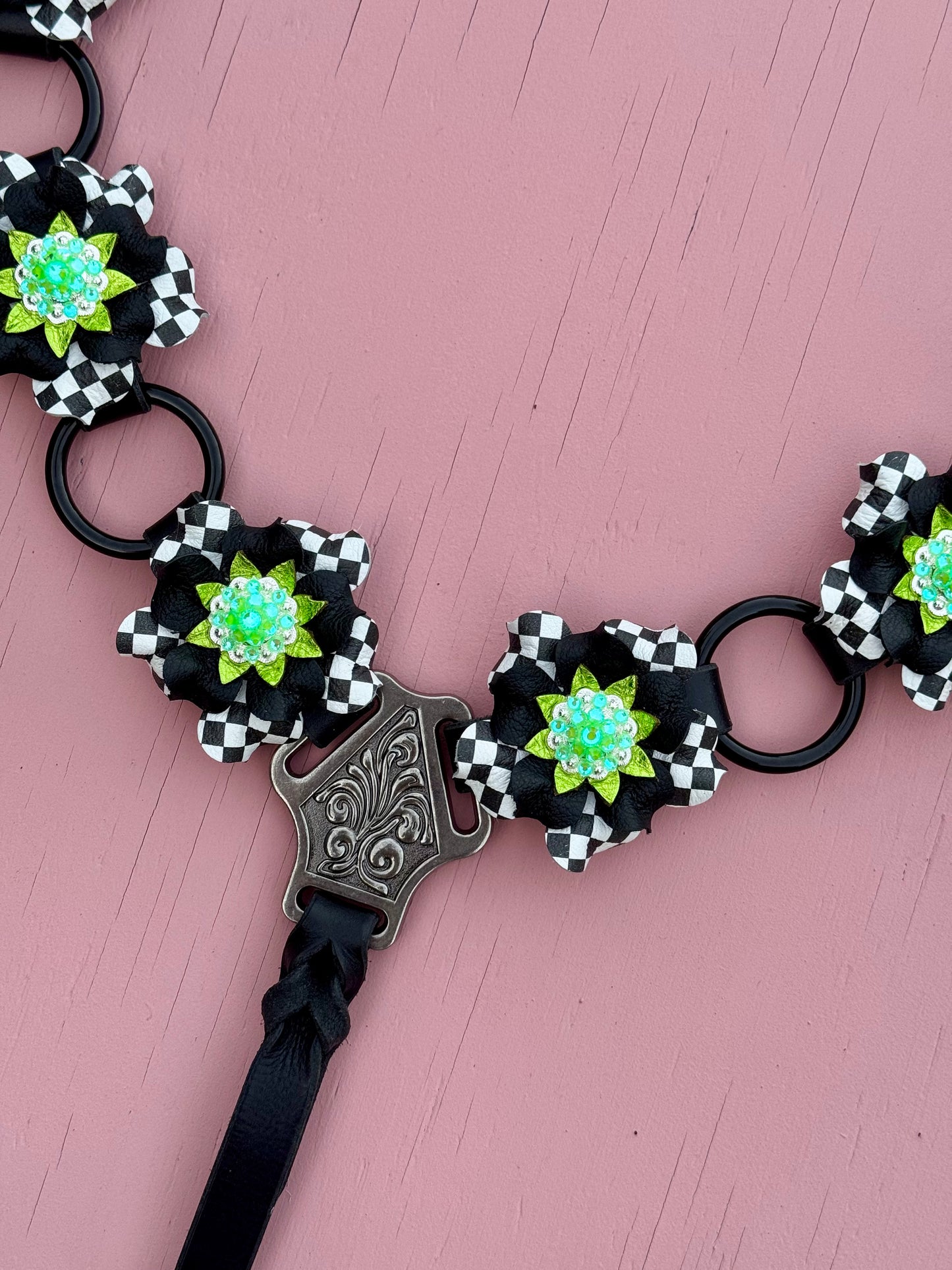 Neon Green Checkerboard Punchy Posies