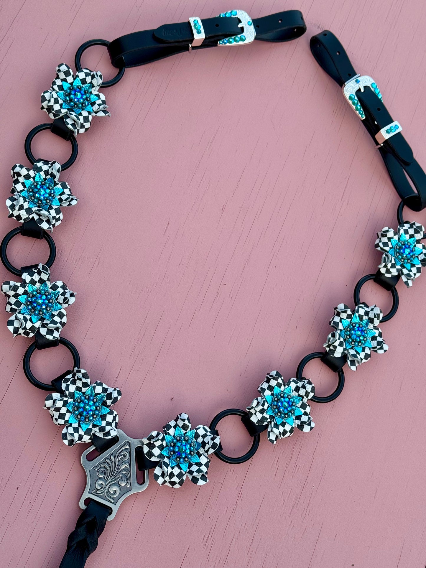 Turquoise Checker Ring Breast Collar