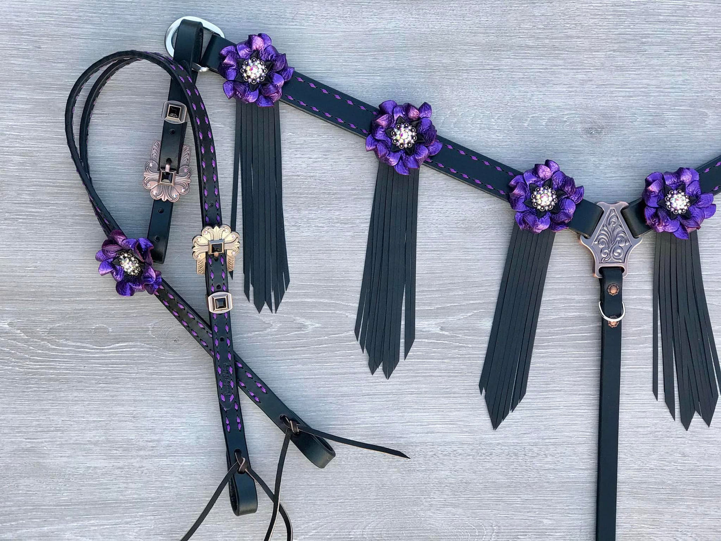 Black Purple Buckstitch Tack Set
