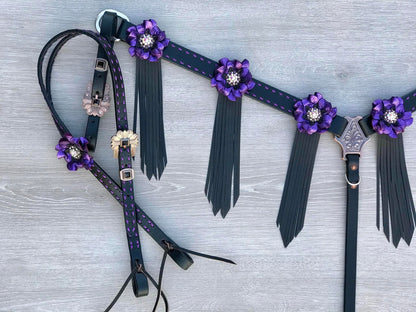 Black Purple Buckstitch Tack Set