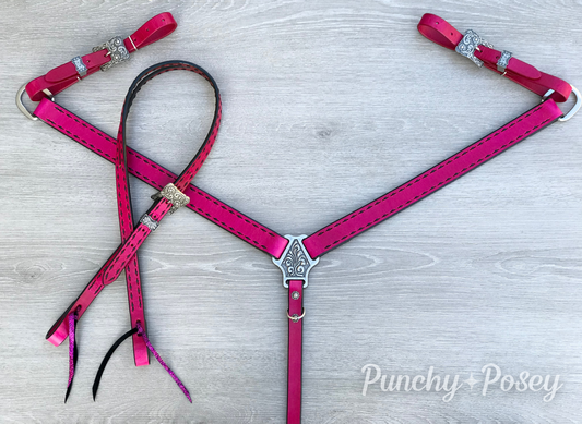 Pink & Black Buckstitch Tack Set