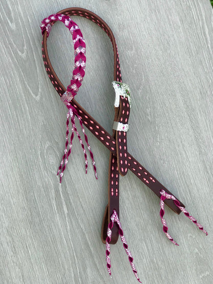 Chocolate and Pink Bloodknot Headstall