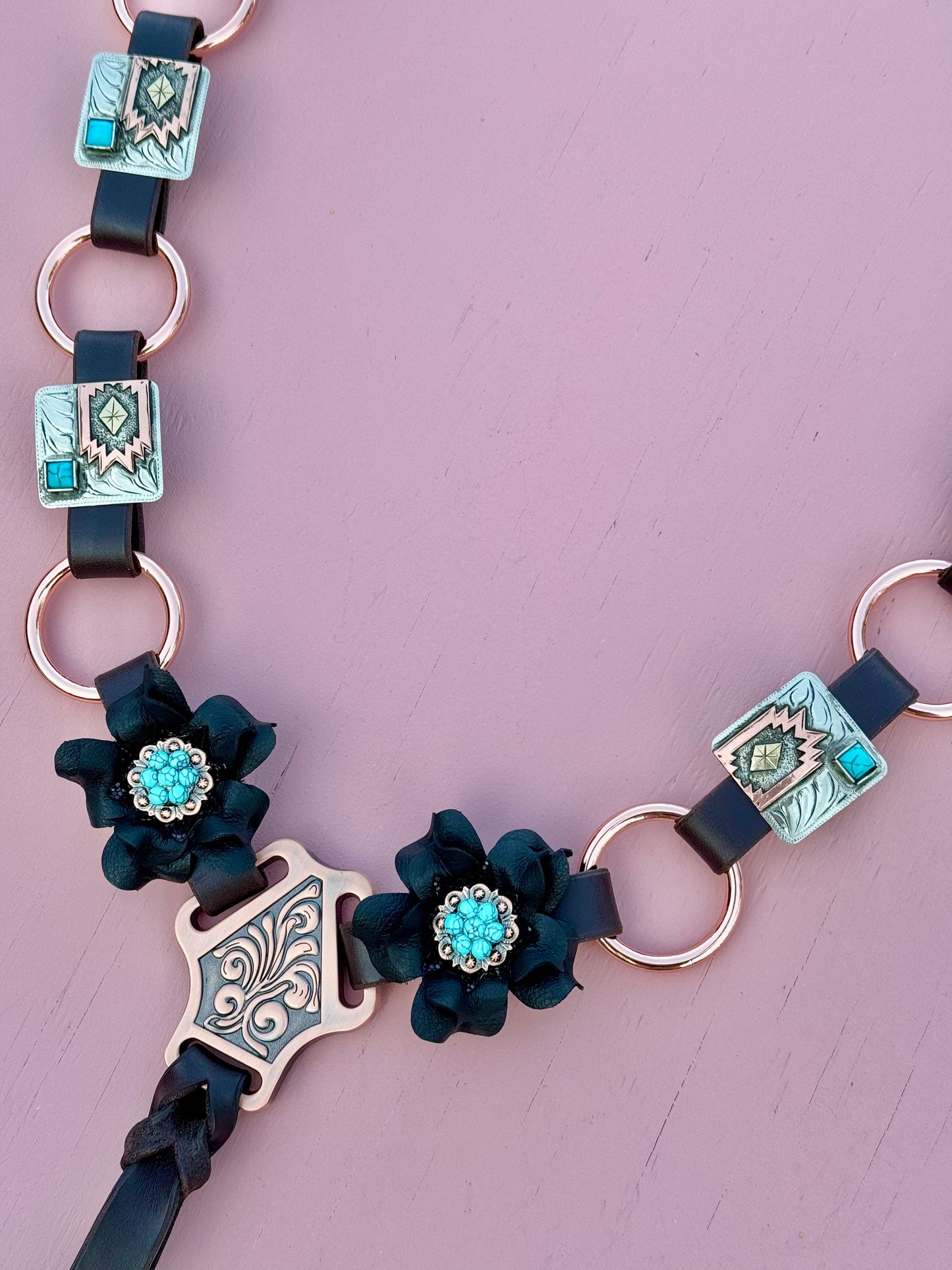 Black/Turquoise Rowdy Rose Concho Ring Breast Collar