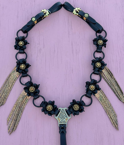Black Gold Fringe Ring Brest Collar