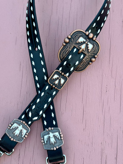 Black and White Thunderbird Headstall