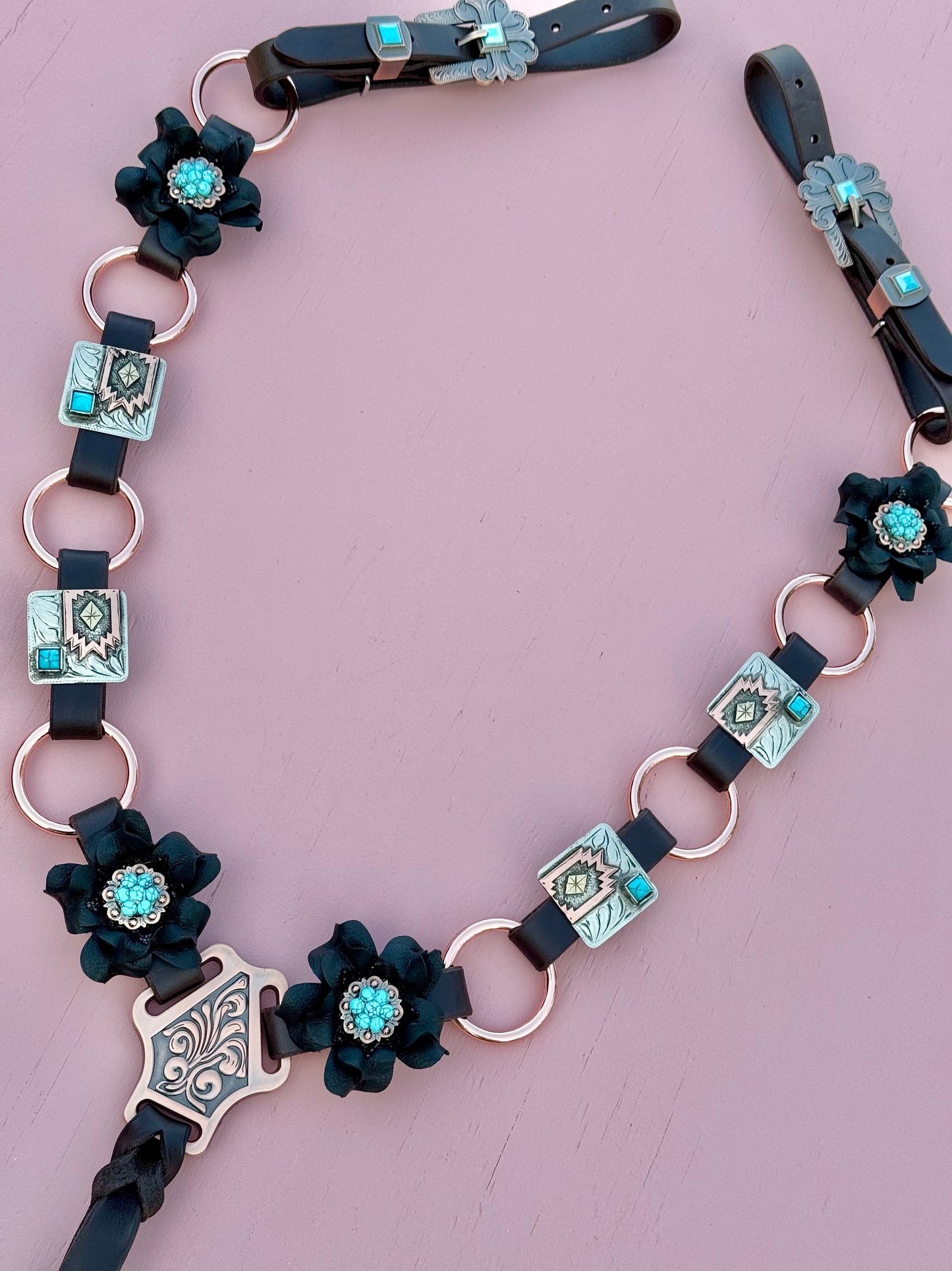 Black/Turquoise Rowdy Rose Concho Ring Breast Collar