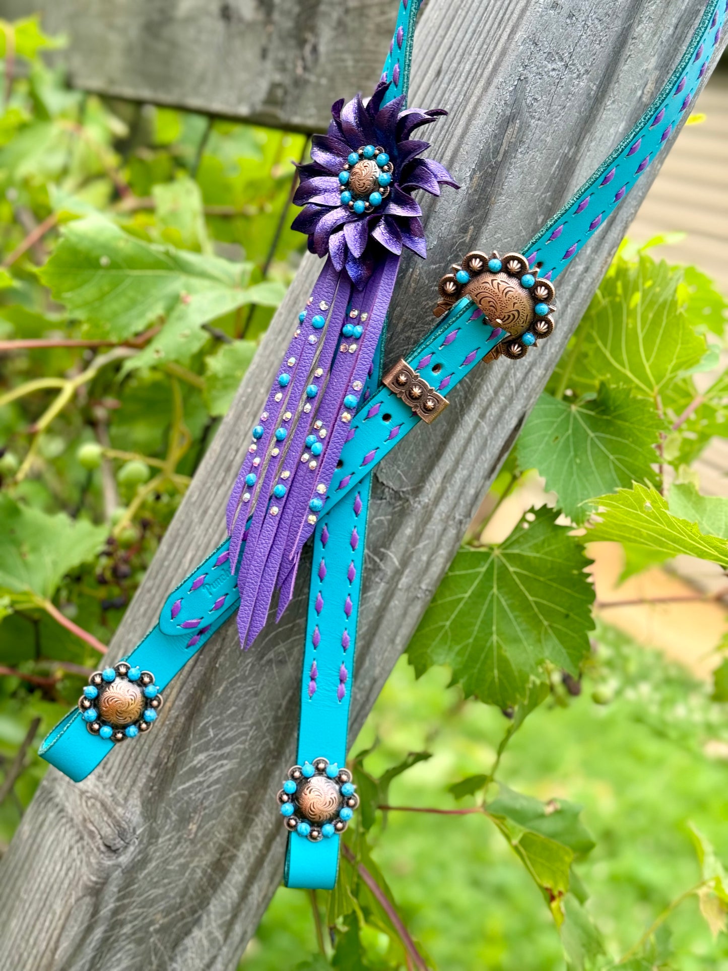 Turquoise & Purple Bling Buckstitch Headstall