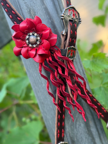 Chocolate & Red Fringe Thunderbird Headstall