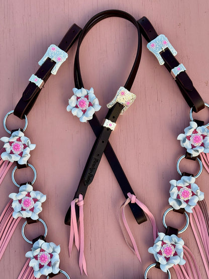 White Pink Fringe Ring Tack Set