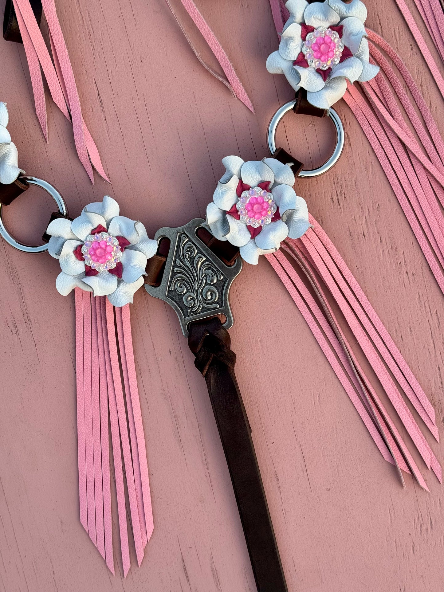 White Pink Fringe Ring Tack Set