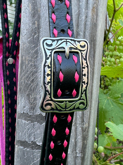 Black & Pink Cheetah Fringe Headstall