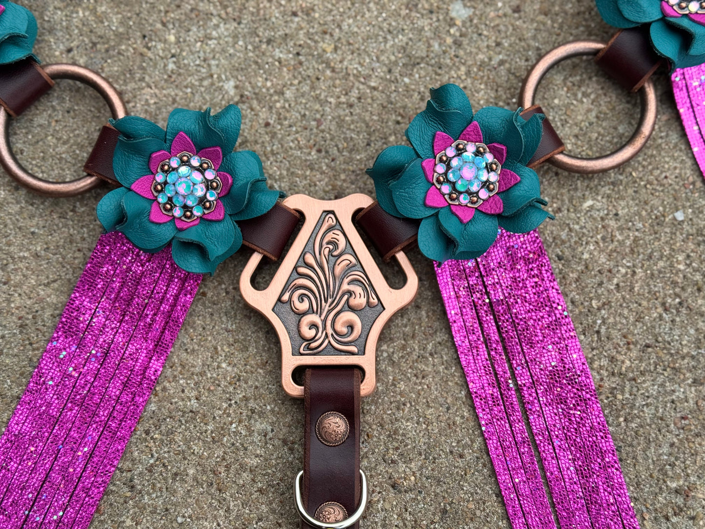 Teal Pink Fringe Breast Collar
