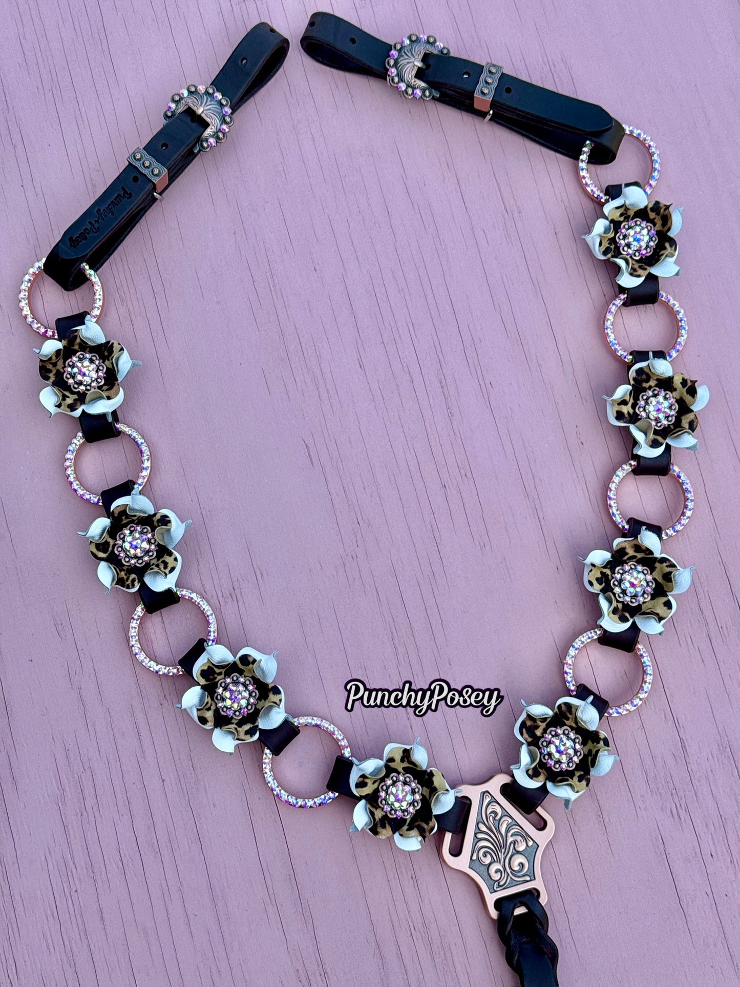 White Cheetah Bling Ring Breast Collar