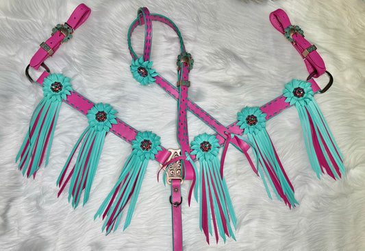 Pink & Turquoise Bling Fringe Tack Set