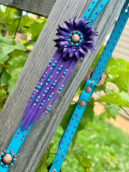 Turquoise & Purple Bling Buckstitch Headstall