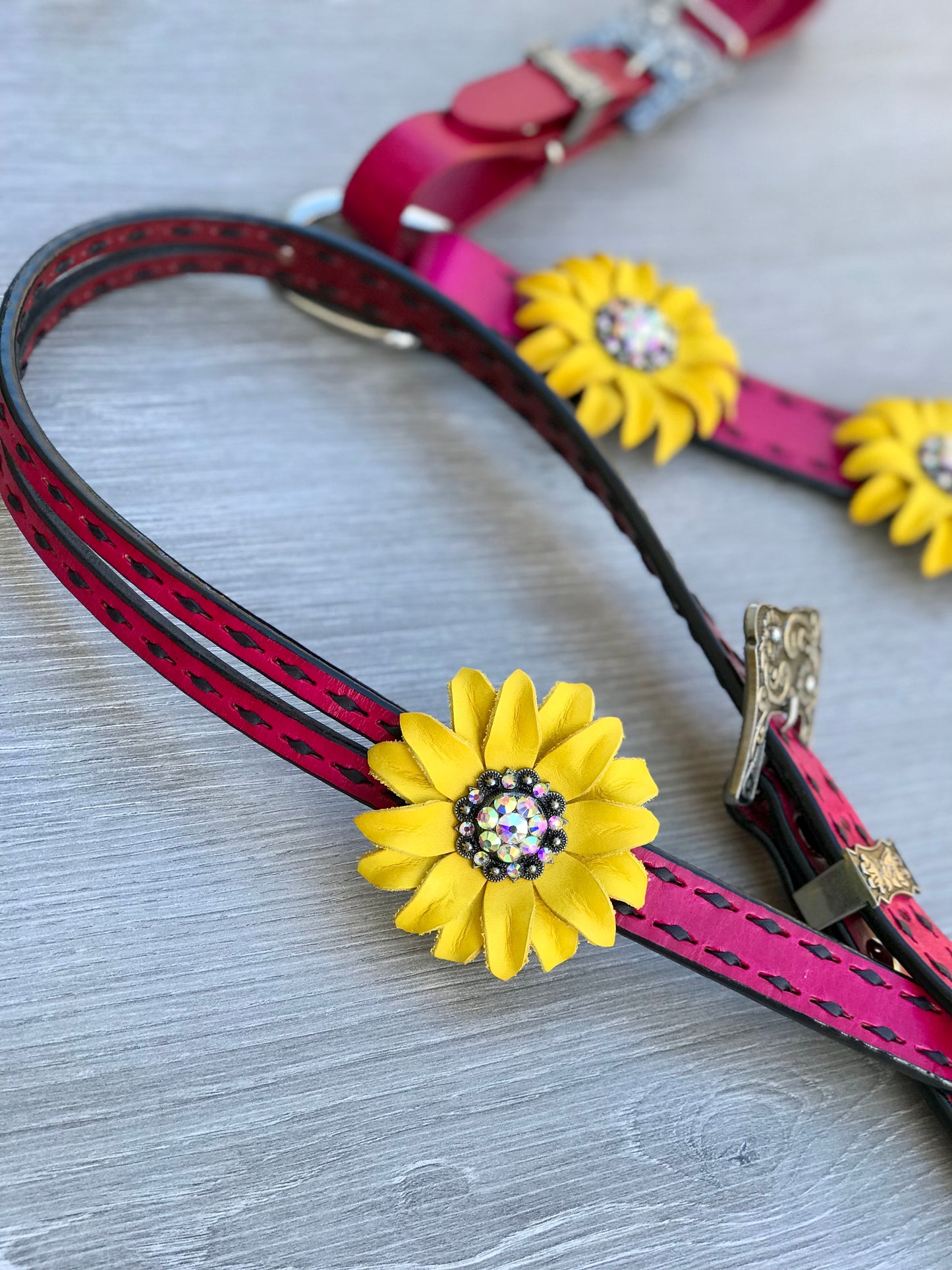 Hot Pink and Black Buckstitch Tack Set