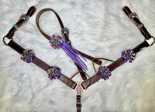 Purple/Turquoise Cheetah Tack Set