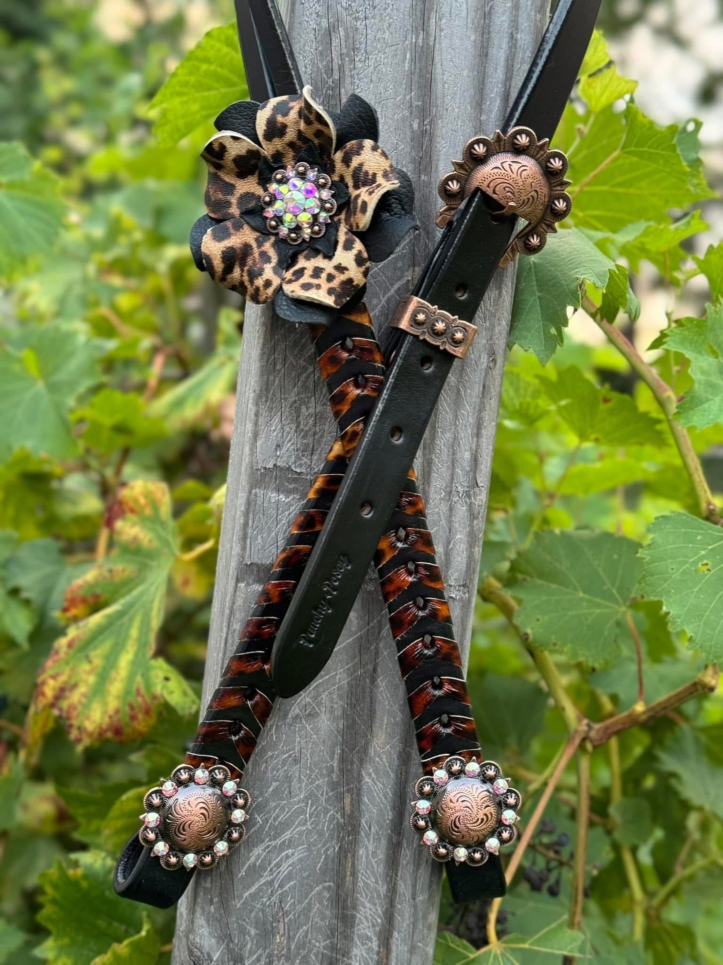 Black Leopard Laced Headstall
