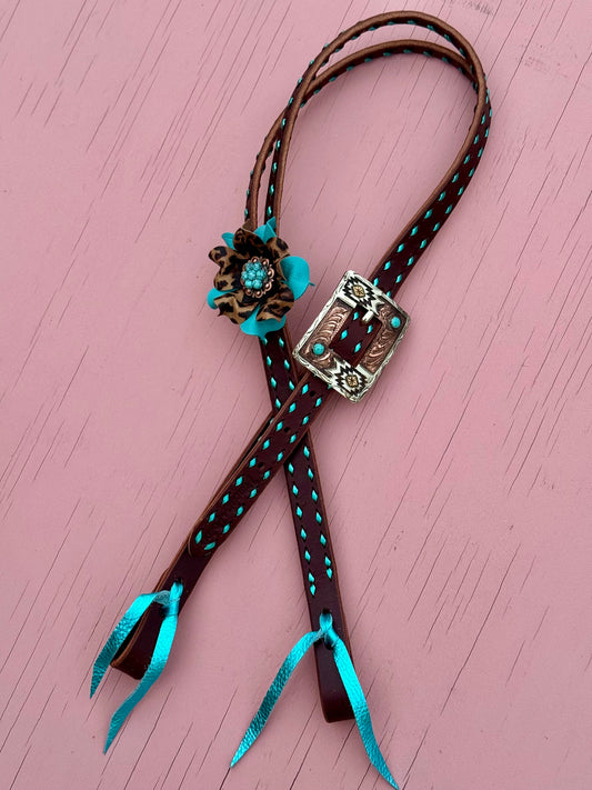 Metallic Turquoise Buckstitch Headstall