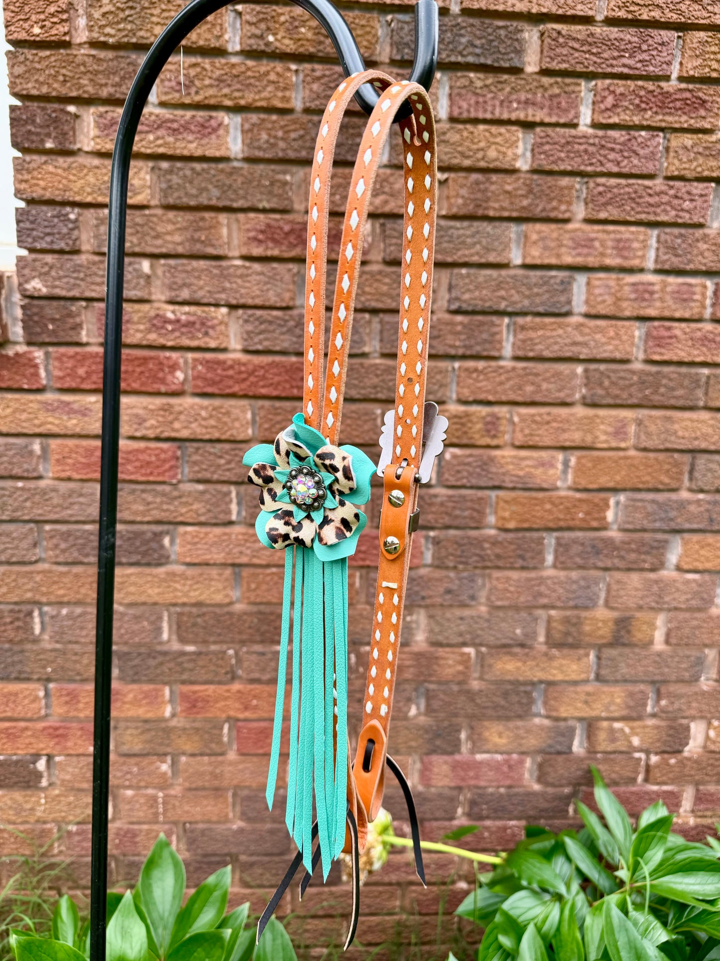 Light Oil Mint Cheetah Fringe Headstall