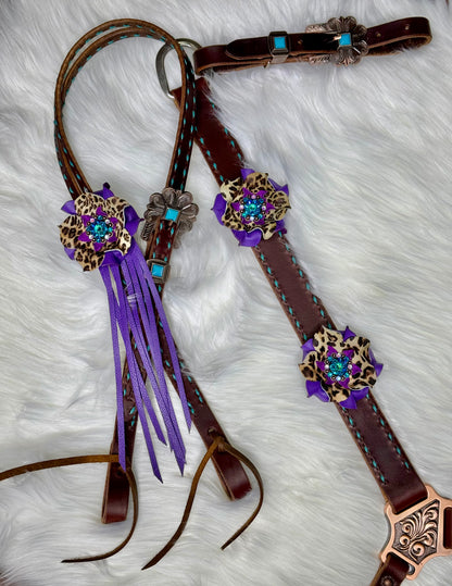 Purple/Turquoise Cheetah Tack Set