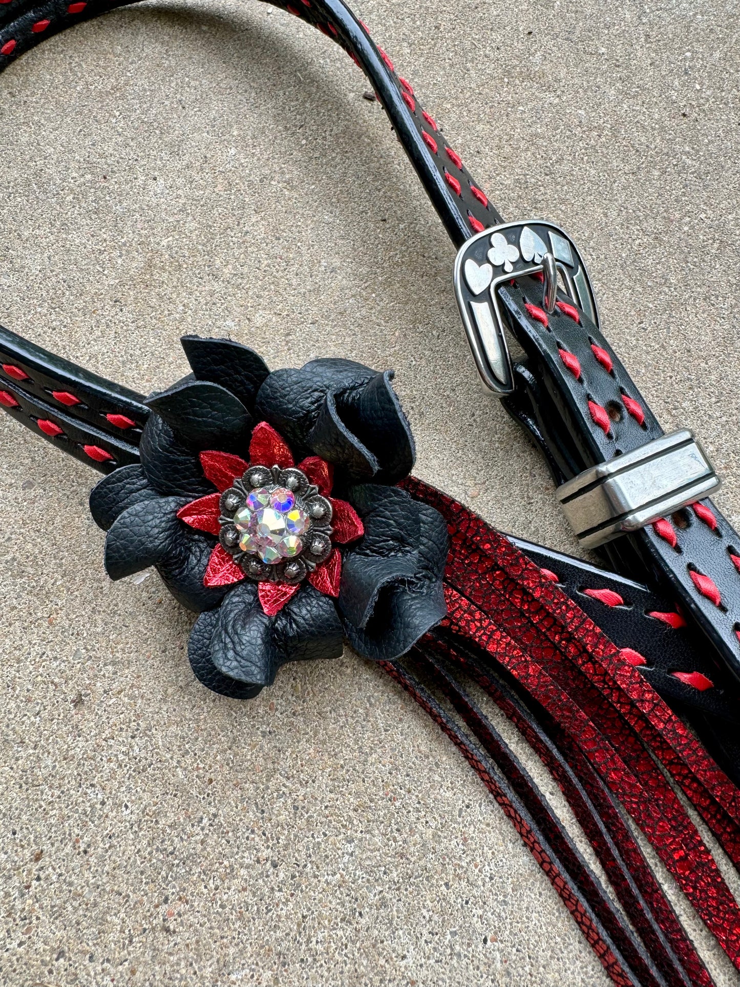 Black & Red Fringe Gambler Headstall