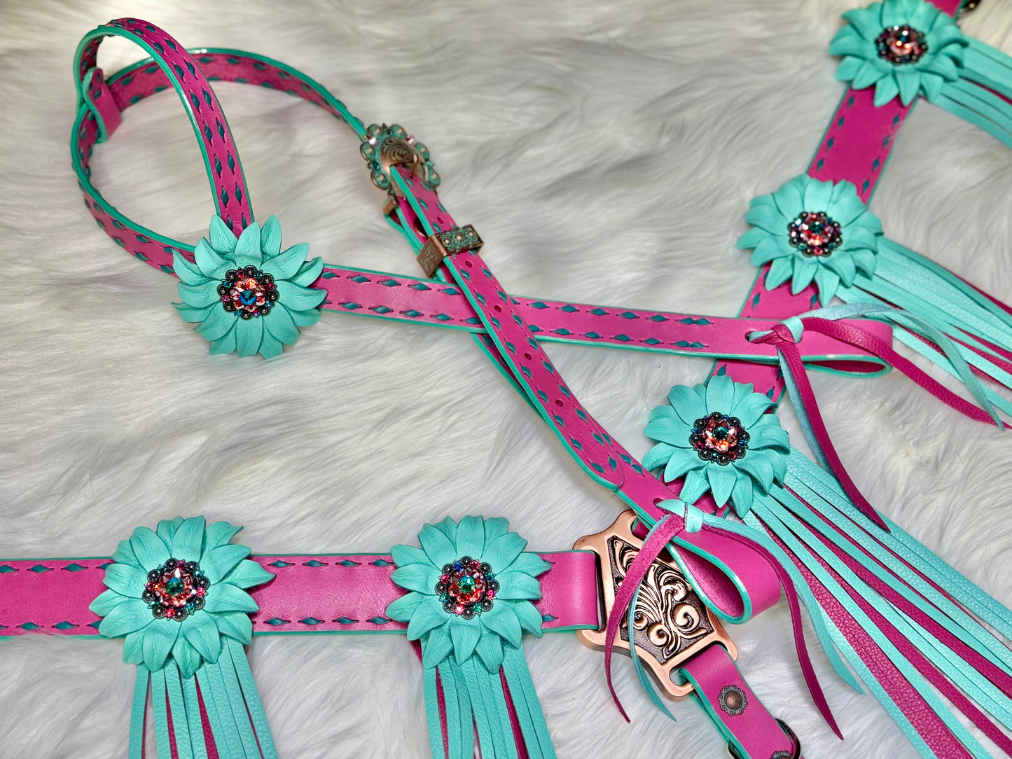 Pink & Turquoise Bling Fringe Tack Set