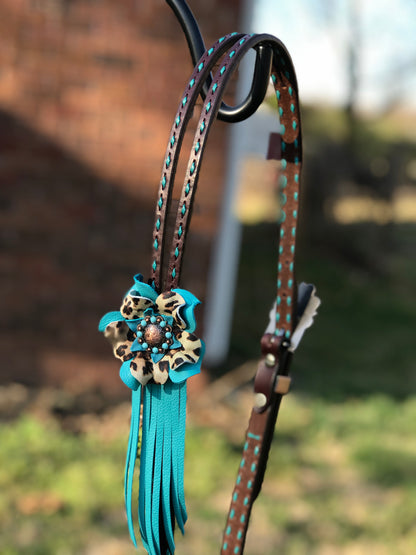 Chocolate & Turquoise Cheetah Headstall