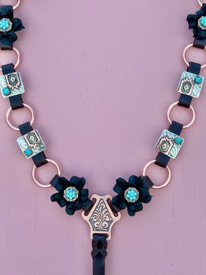 Black/Turquoise Rowdy Rose Concho Ring Breast Collar