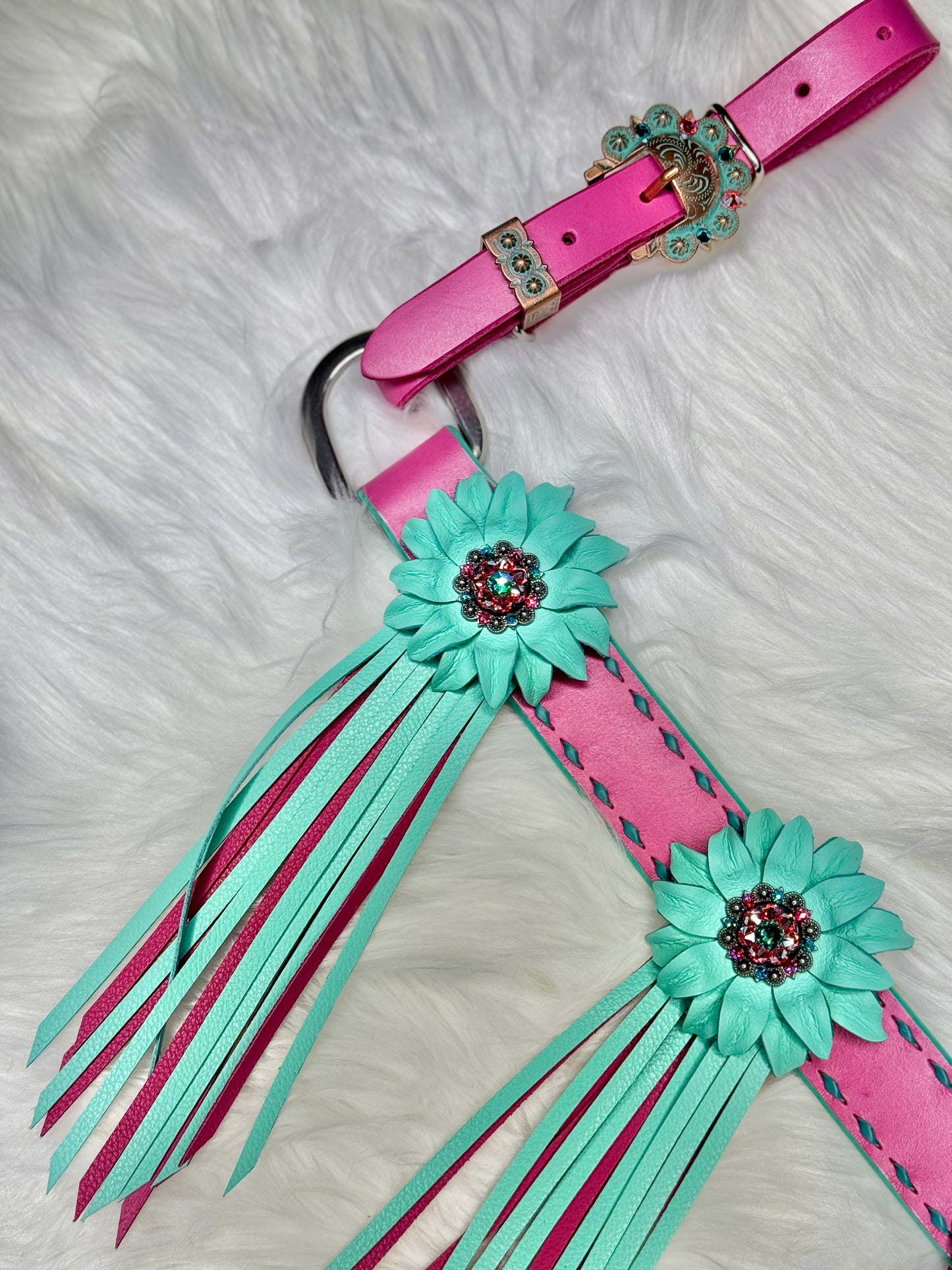 Pink & Turquoise Bling Fringe Tack Set