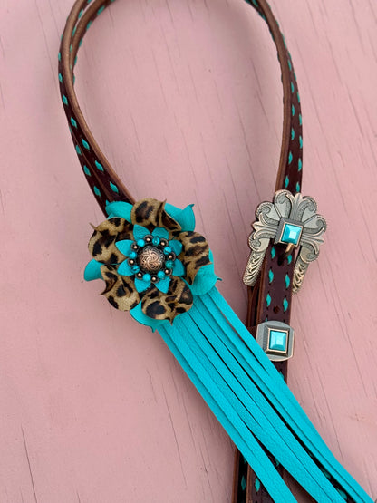 Chocolate & Turquoise Cheetah Headstall