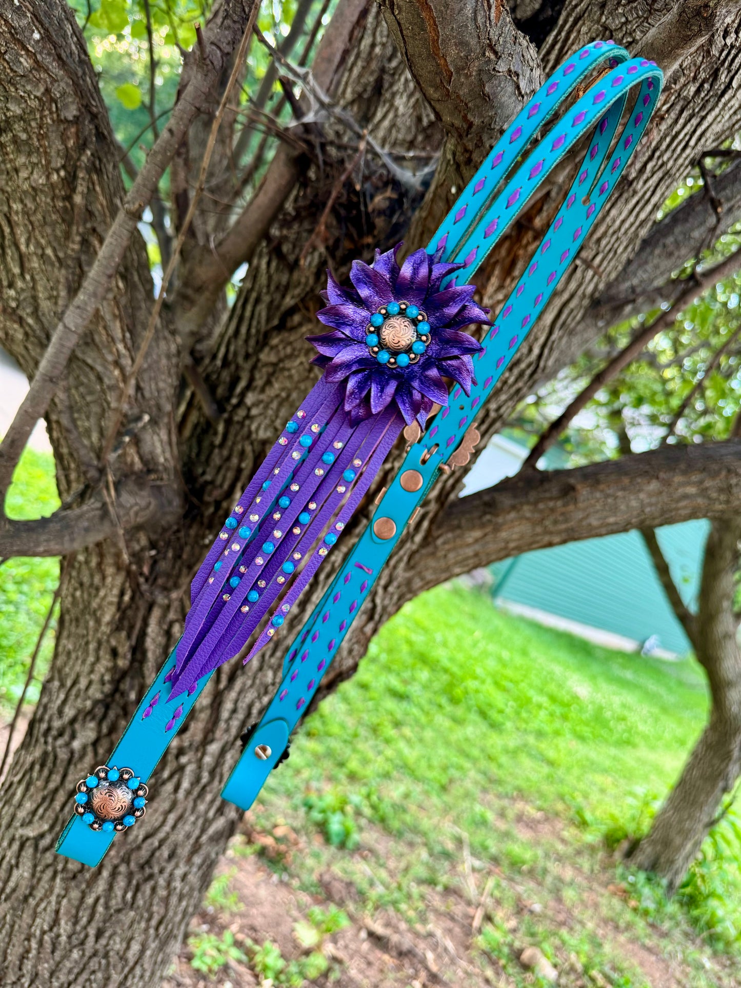 Turquoise & Purple Bling Buckstitch Headstall