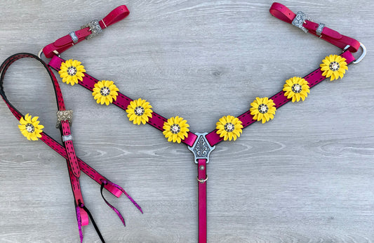 Hot Pink and Black Buckstitch Tack Set