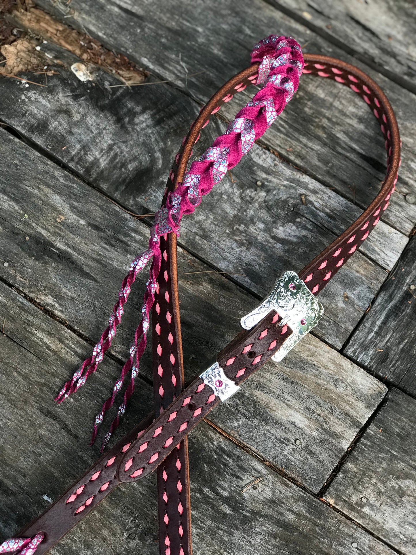 Chocolate and Pink Bloodknot Headstall