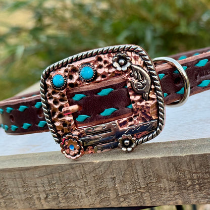 Turquoise Buckstitch Dog Collar